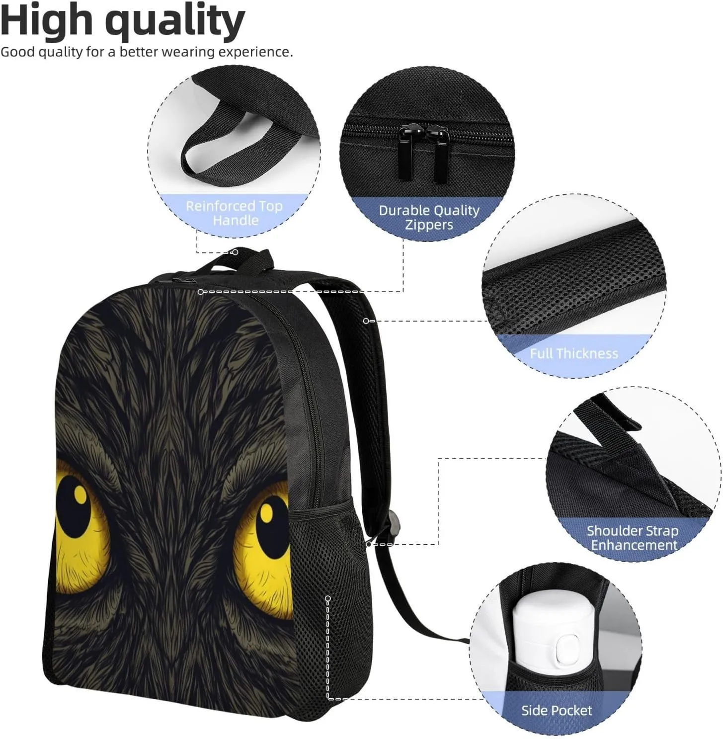 Travel Backpack for Women Men Carry On Backpack Waterproof 15.6inch Laptop Backpack Two yellow eyes