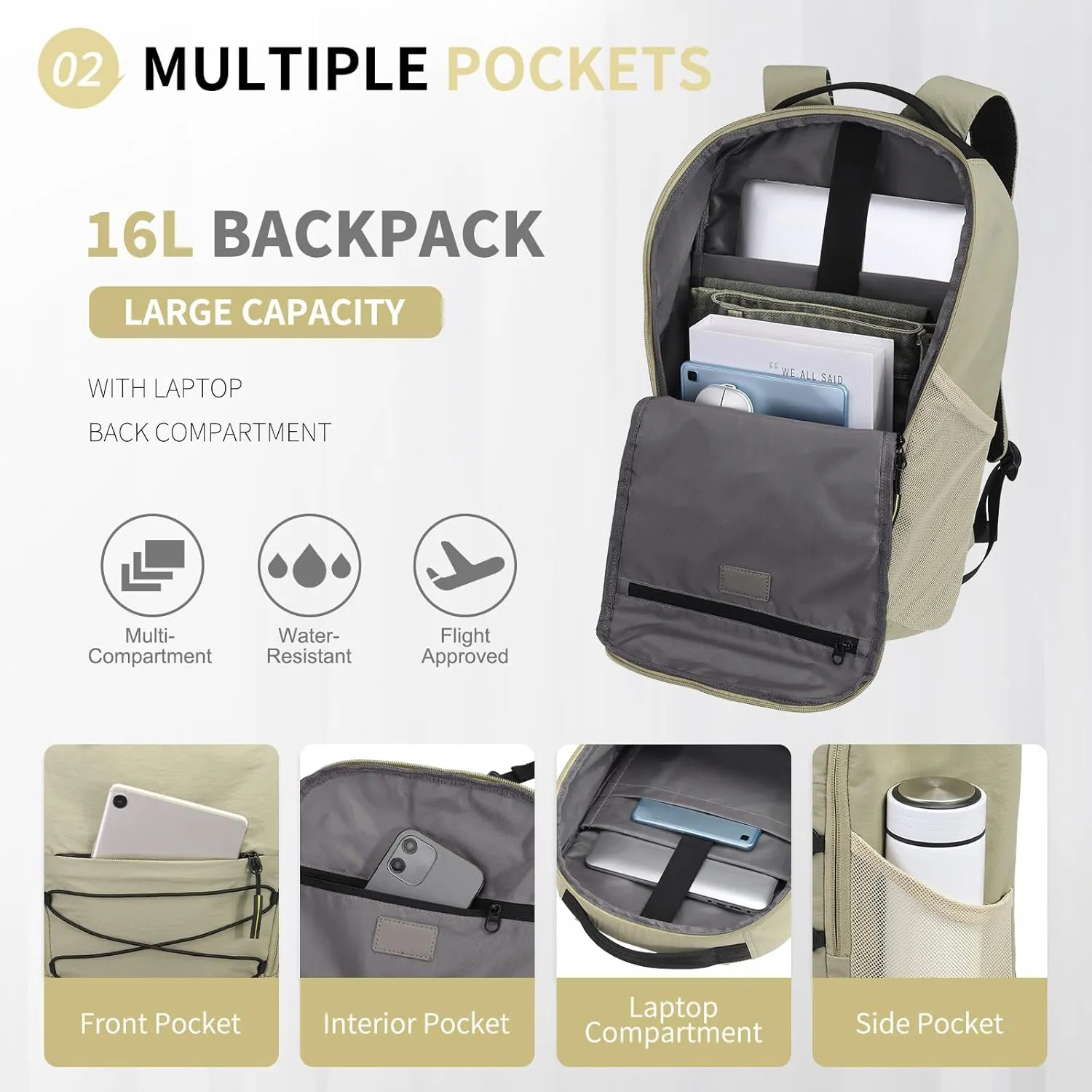 Travel Casual Backpack for Women and Men, Distinctive Design Lightweight Waterproof Daypack, for Outdoor and Daily Use, Apricot
