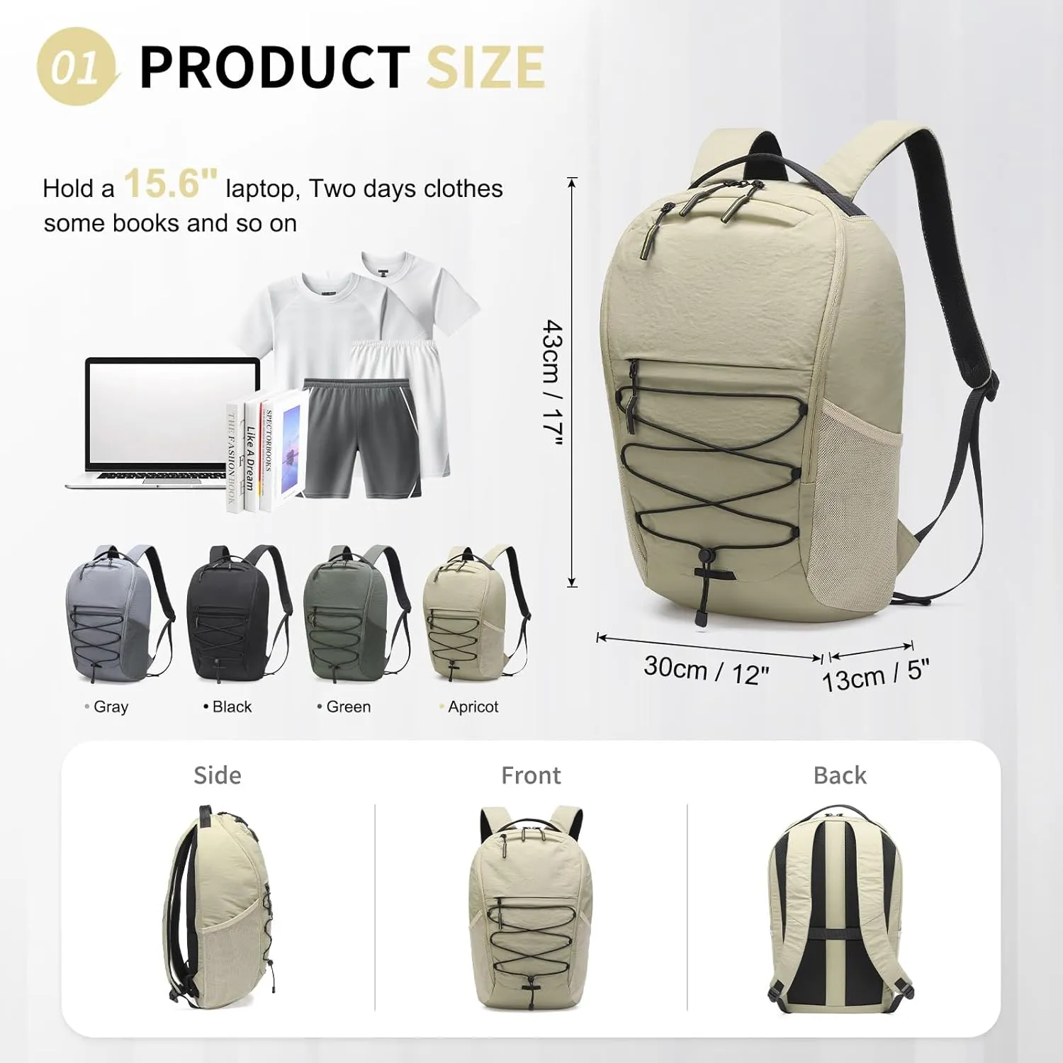 Travel Casual Backpack for Women and Men, Distinctive Design Lightweight Waterproof Daypack, for Outdoor and Daily Use, Apricot