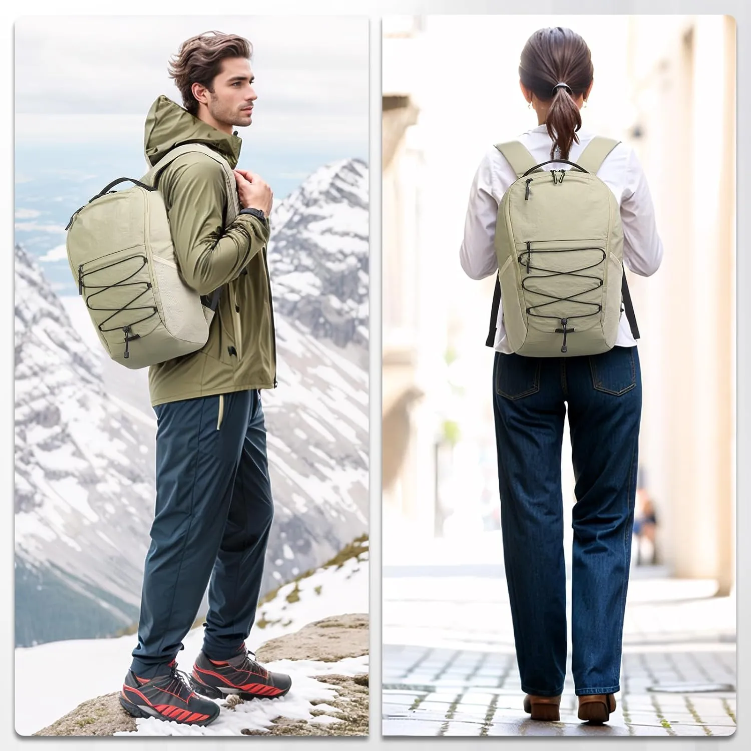 Travel Casual Backpack for Women and Men, Distinctive Design Lightweight Waterproof Daypack, for Outdoor and Daily Use, Apricot