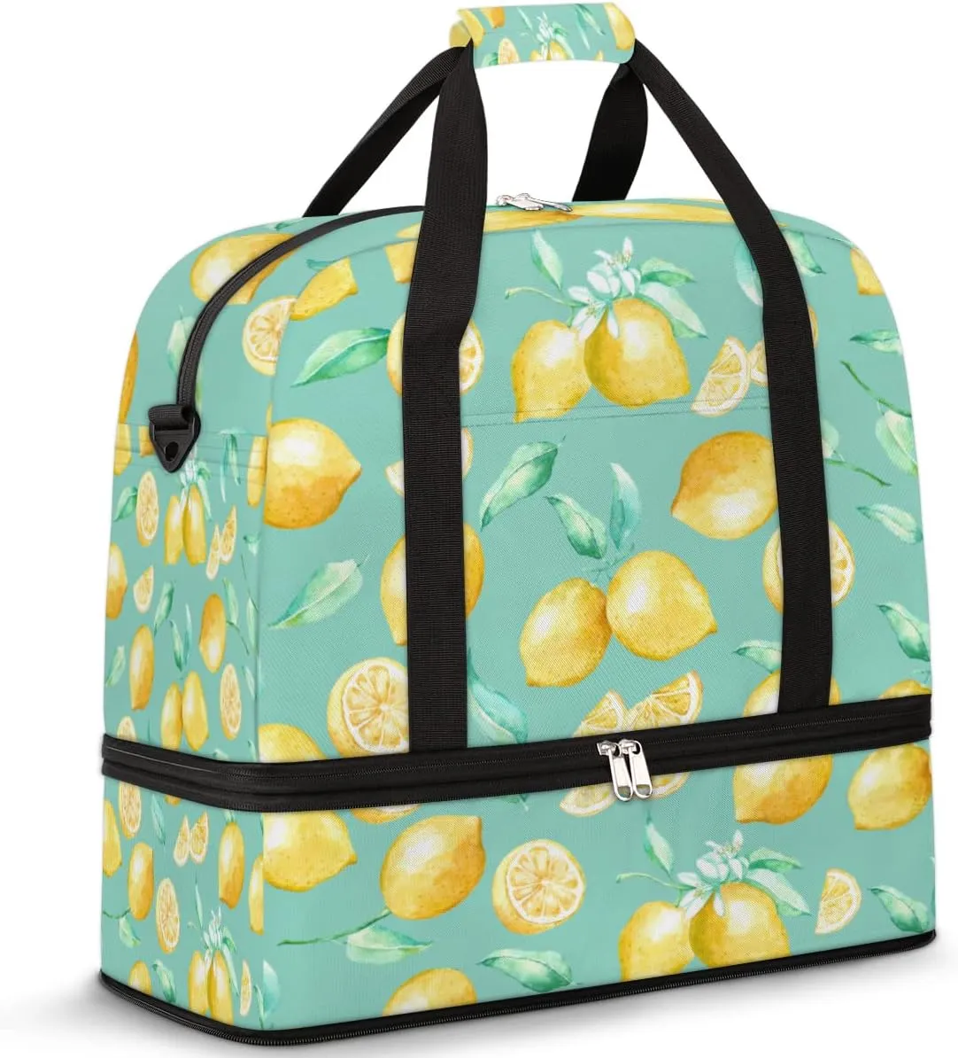 Travel Duffel Bag Exotic Lemon Lime Pattern Sport Gym Bag for Woman Man,Waterproof Foldable Weekend Overnight Bag for Yoga Workout Training with Shoe Compartment