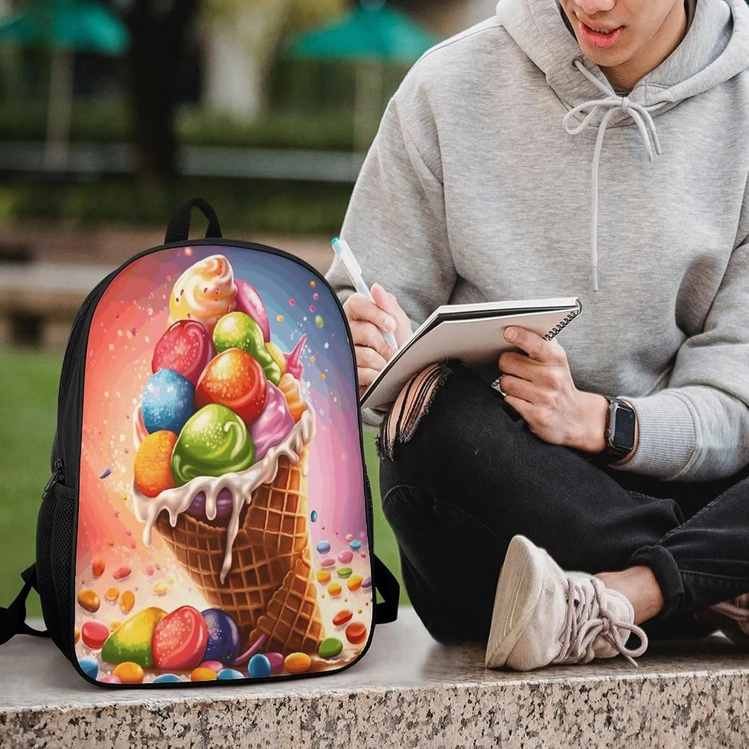Travel Laptop Backpack Slim Durable Lightweight Back Pack Cute Ice Cream And Candy Small Backpack For Women Men