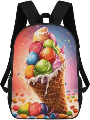 Travel Laptop Backpack Slim Durable Lightweight Back Pack Cute Ice Cream And Candy Small Backpack For Women Men