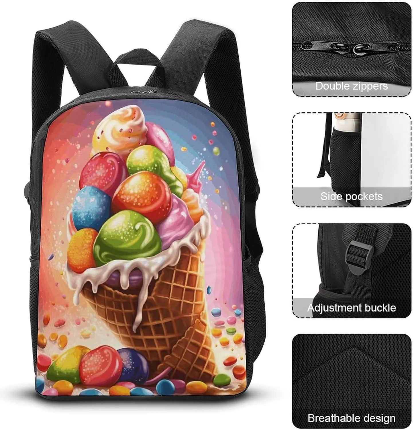 Travel Laptop Backpack Slim Durable Lightweight Back Pack Cute Ice Cream And Candy Small Backpack For Women Men