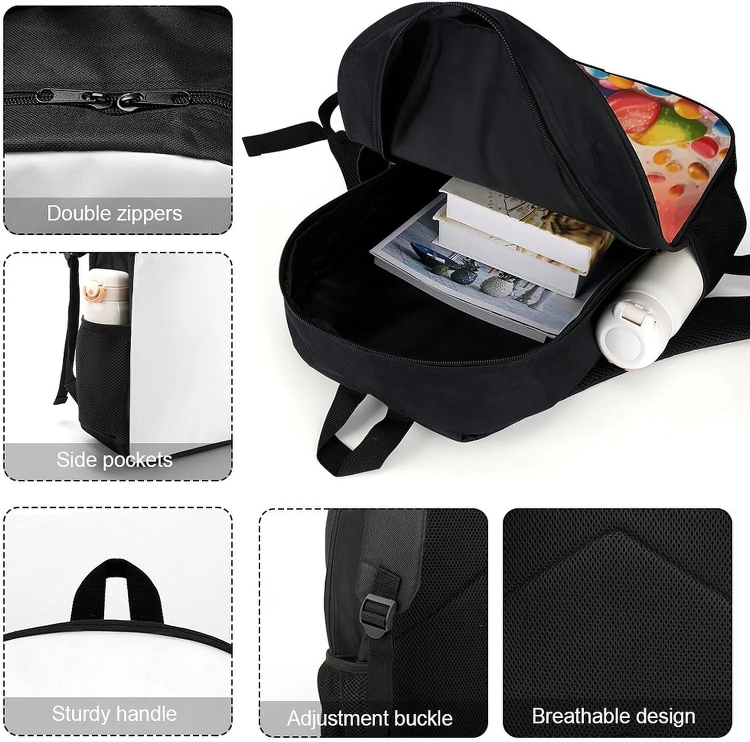 Travel Laptop Backpack Slim Durable Lightweight Back Pack Cute Ice Cream And Candy Small Backpack For Women Men