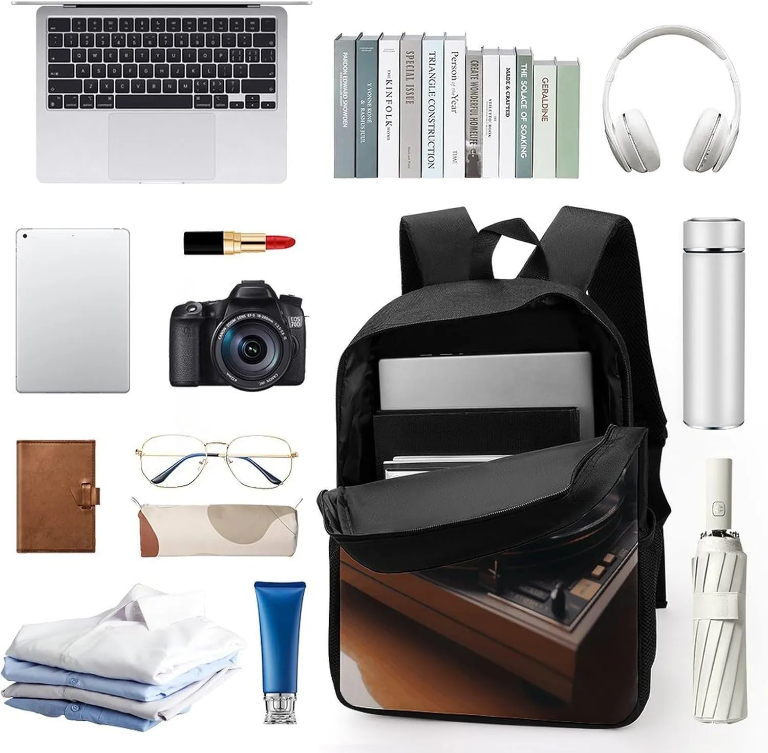 Travel Laptop Backpack Slim Durable Lightweight Back Pack Cute Record Player Small Backpack For Women Men