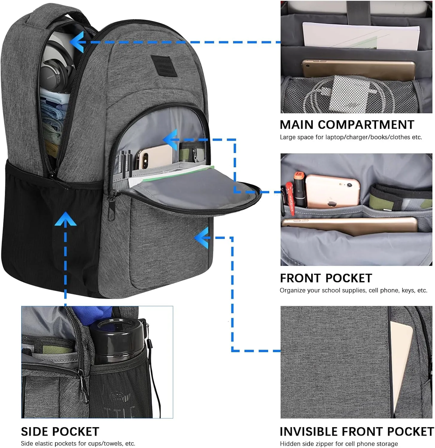 Travel Laptop Backpack,15.6 Inch Business Laptop backpack for Men Women with USB Charging Port,Water-Resistant Laptopack Weekender Daypack for Work College Computer