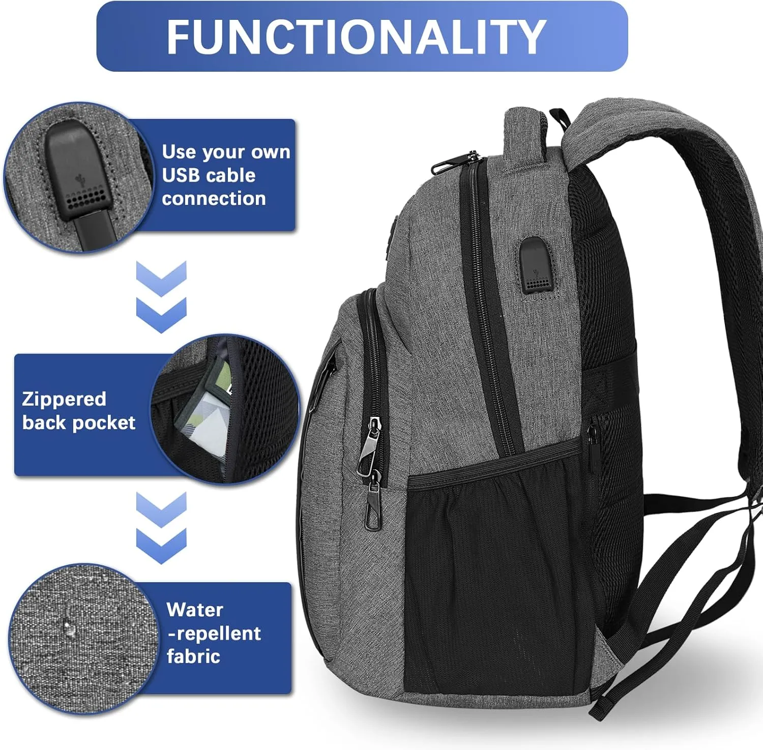 Travel Laptop Backpack,15.6 Inch Business Laptop backpack for Men Women with USB Charging Port,Water-Resistant Laptopack Weekender Daypack for Work College Computer