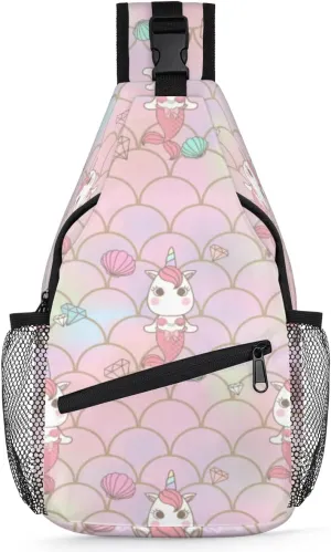 Travel Sling Bag for Women & Men, Unicorn Vacuum Small Crossbody Sling Bag, Fanny Pack Crossbody Cross Body Bag Shoulder Casual Daypack Backpacks for Traveling Hiking