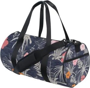 Trendy Hawaii Tropical Exotic Hibiscus Flowers with Palm Leaves Portable Gym Bag, Travel Bag, Luggage bag, Sports Bag, Toiletry Bag with Handles, Detachable Shoulder Strap 17.6 x 9 x 9 inch