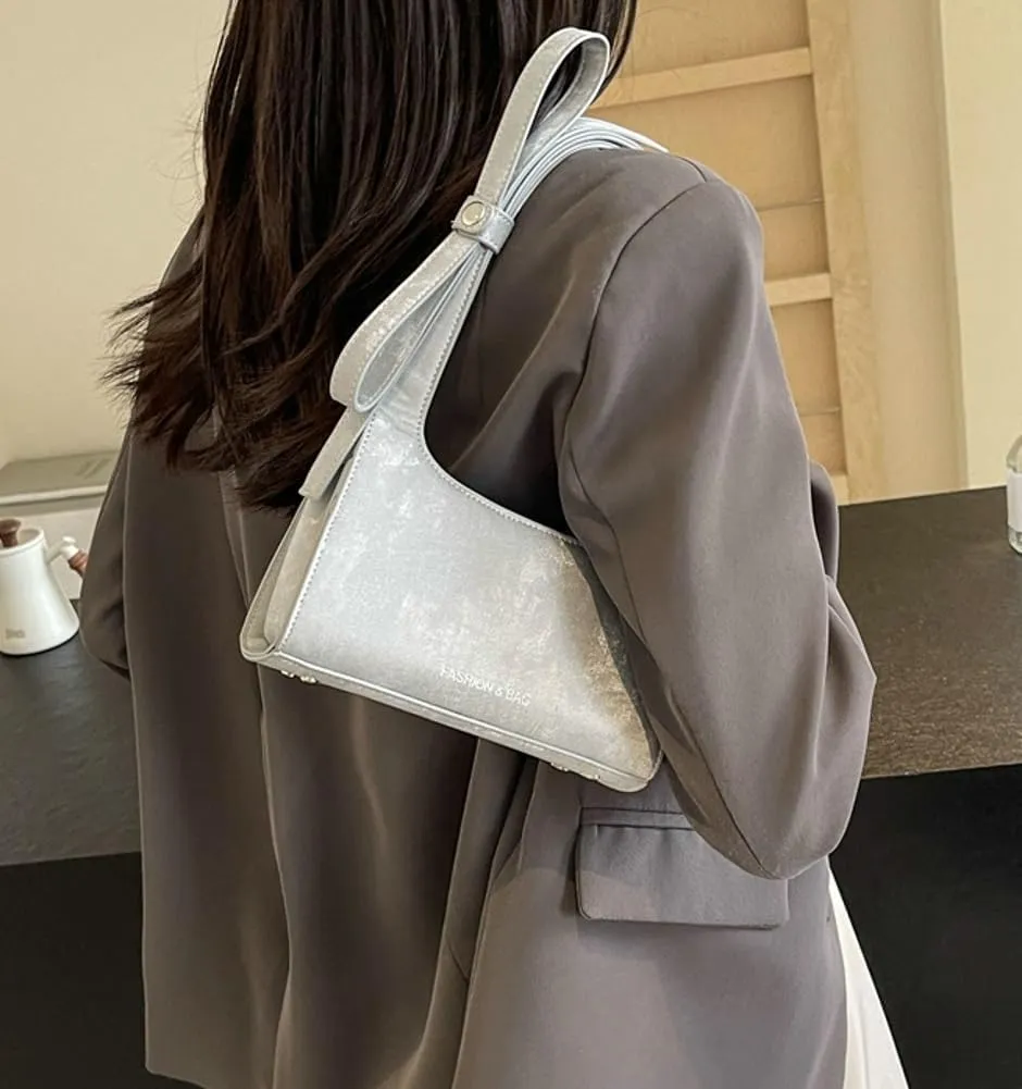 Trendy Vegan Leather Shoulder Bags for Women Small Cute Y2k Tote Purse Handbags Bowknot Designer Satchels 2025