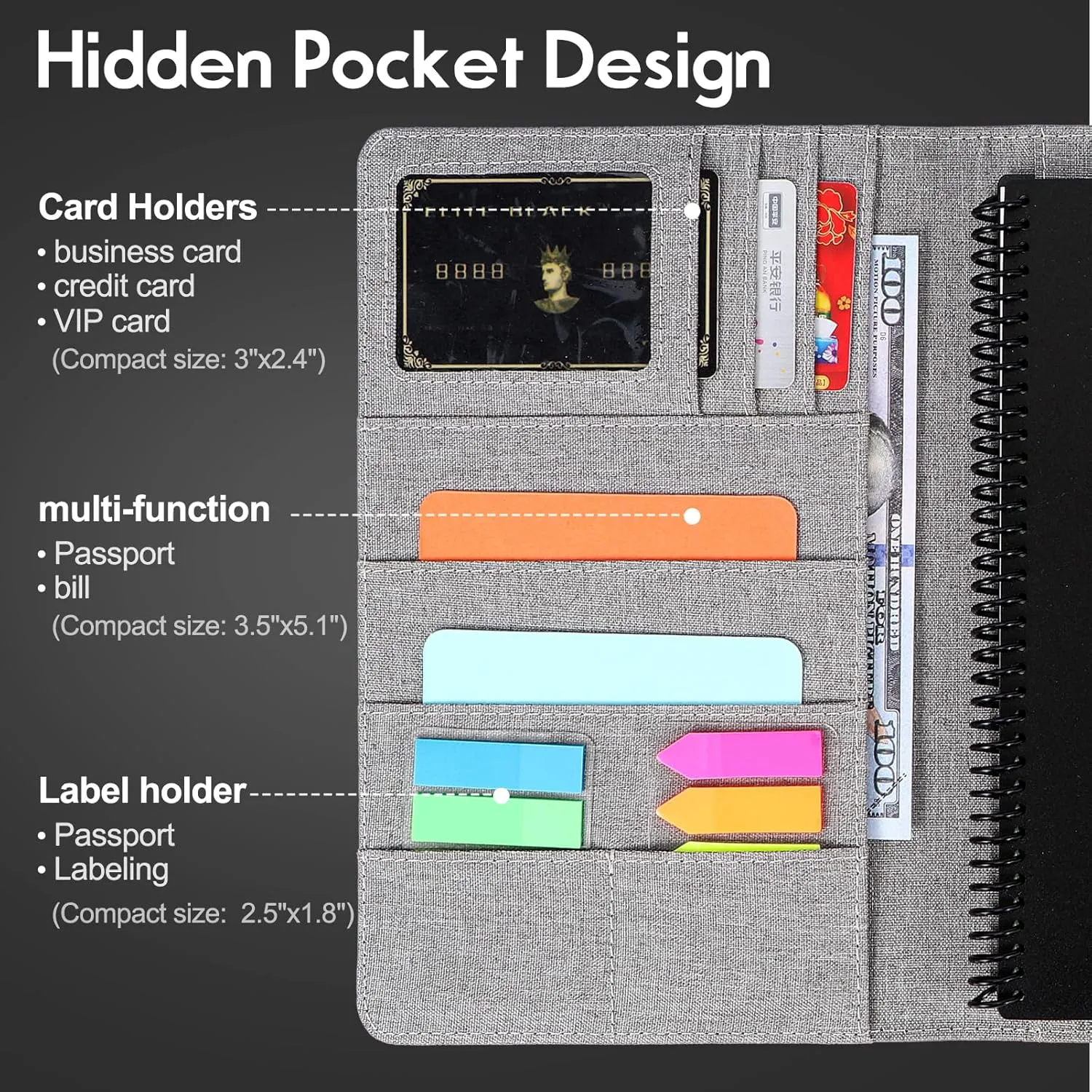 Trifold Planner Cover for Rocketbook Smart Notebook | Executive Size A5 (8.8"x6") Portfolio Organizer with File Pocket | Waterproof Protective Case for Rocketbook & Accessories (Gray)