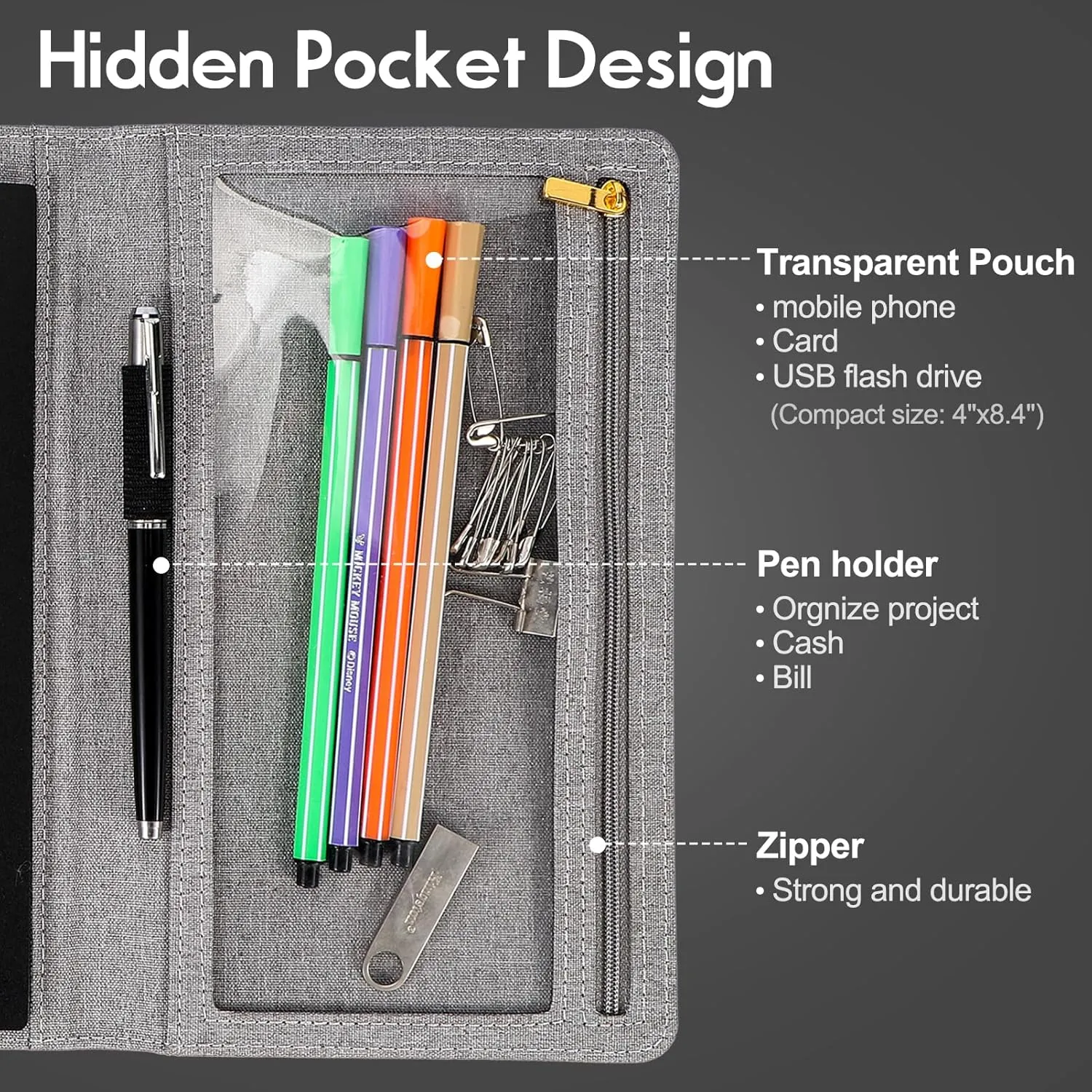 Trifold Planner Cover for Rocketbook Smart Notebook | Executive Size A5 (8.8"x6") Portfolio Organizer with File Pocket | Waterproof Protective Case for Rocketbook & Accessories (Gray)