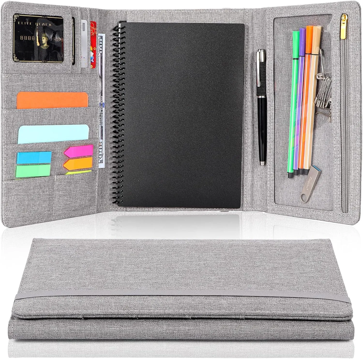Trifold Planner Cover for Rocketbook Smart Notebook | Executive Size A5 (8.8"x6") Portfolio Organizer with File Pocket | Waterproof Protective Case for Rocketbook & Accessories (Gray)