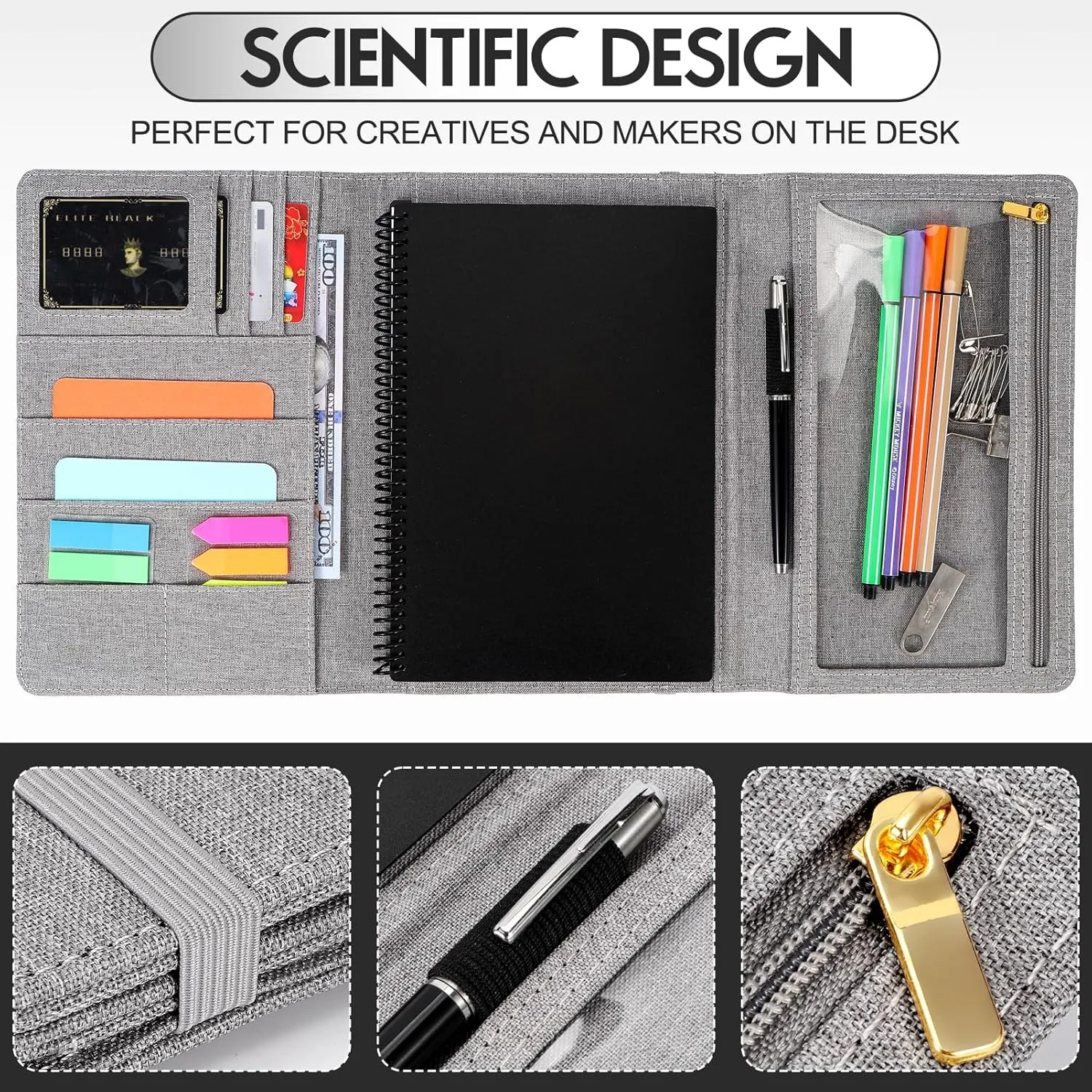 Trifold Planner Cover for Rocketbook Smart Notebook | Executive Size A5 (8.8"x6") Portfolio Organizer with File Pocket | Waterproof Protective Case for Rocketbook & Accessories (Gray)