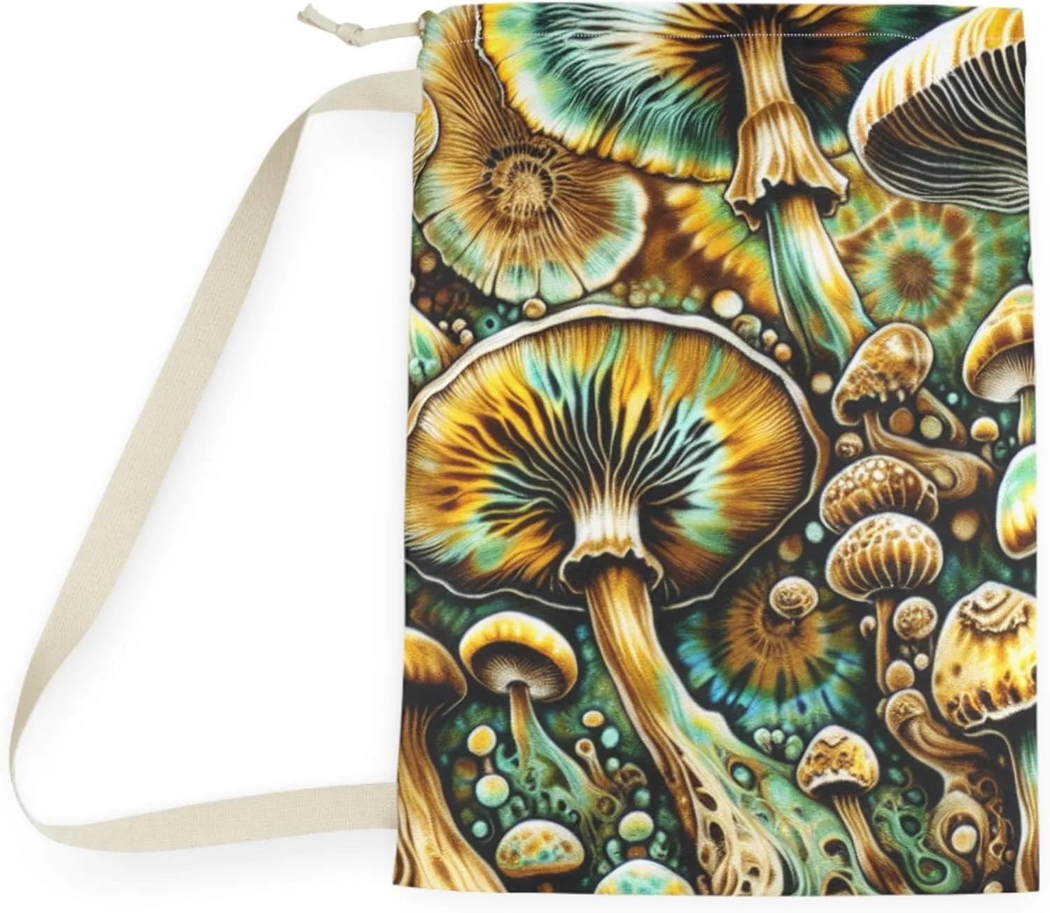 Trippy Tie-Dye Laundry Bag - Psychedelic Mushroomcore Hamper - Colorful Boho Travel Sack - Dirty Clothes Tote