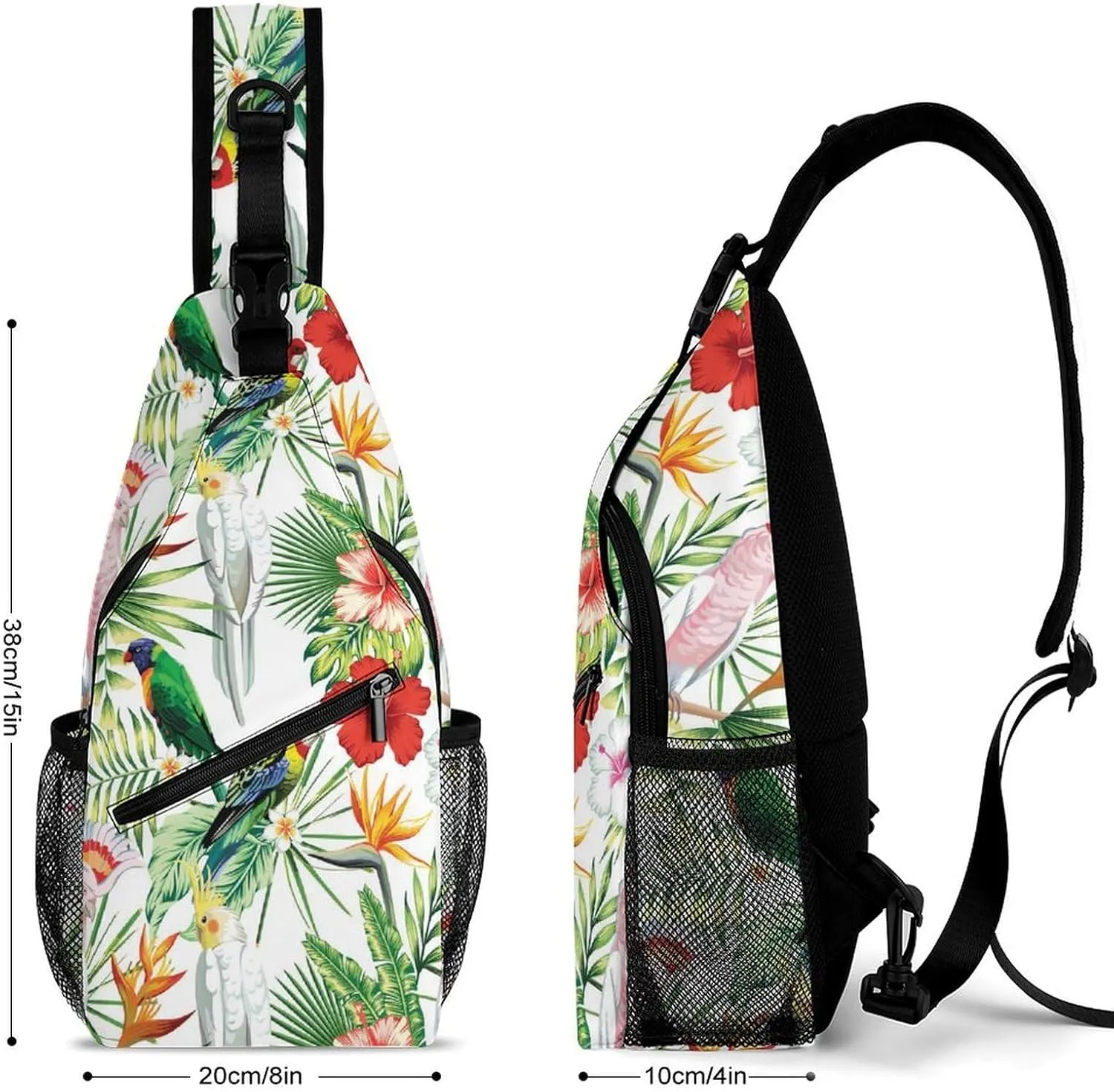 Tropic-exotic-birds-white Crossbody Sling Backpack, Shoulder Bag Chest Bag for Travel Sport Running
