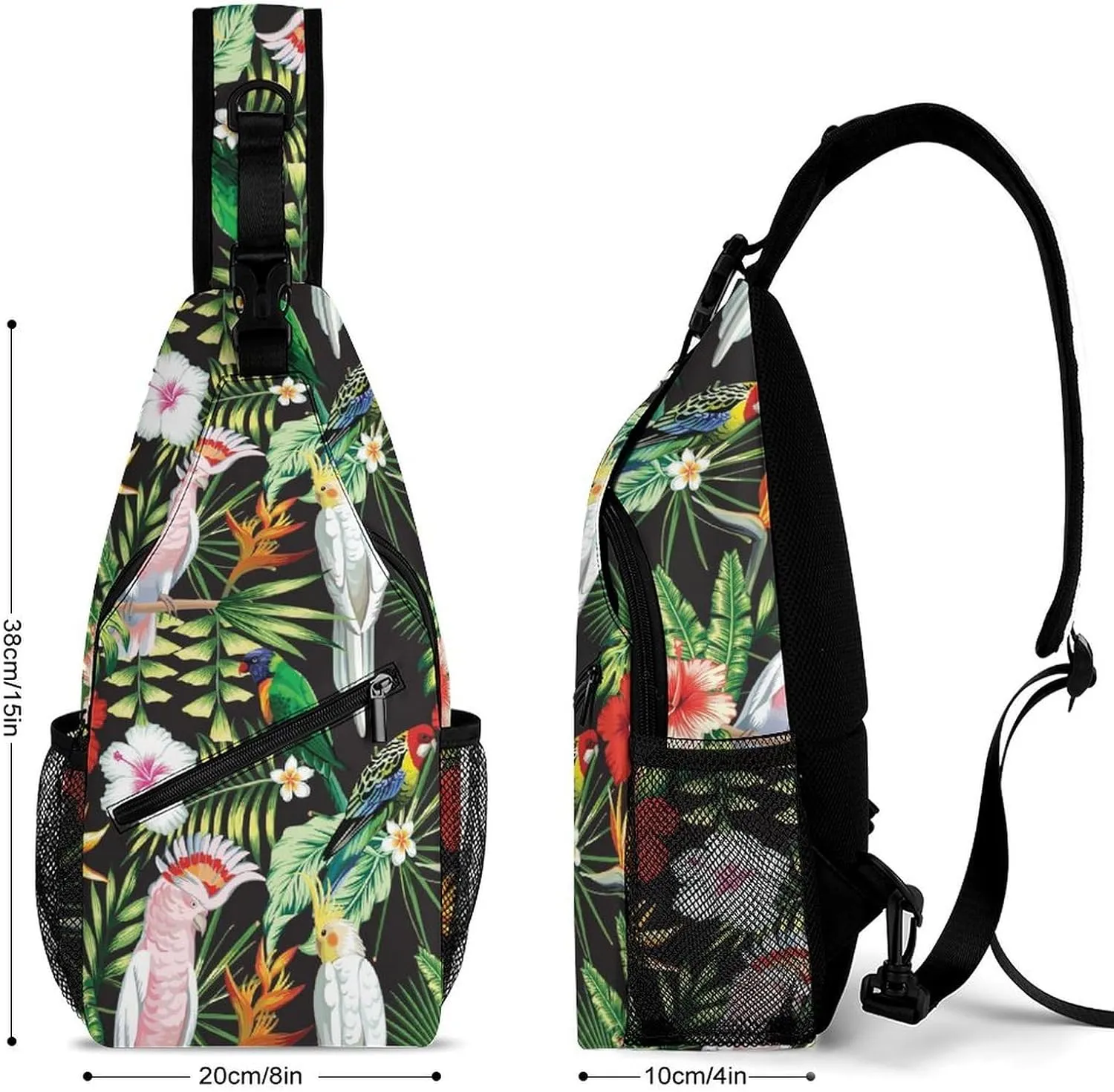 Tropic-exotic-multicolor-birds Crossbody Sling Backpack, Shoulder Bag Chest Bag for Travel Sport Running