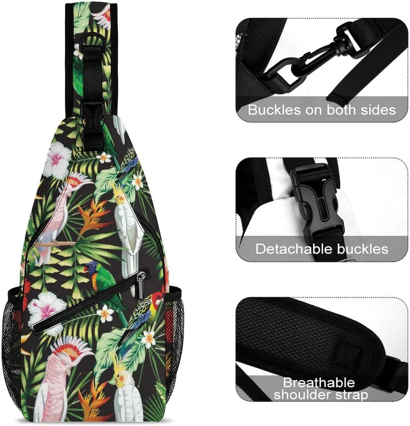 Tropic-exotic-multicolor-birds Crossbody Sling Backpack, Shoulder Bag Chest Bag for Travel Sport Running