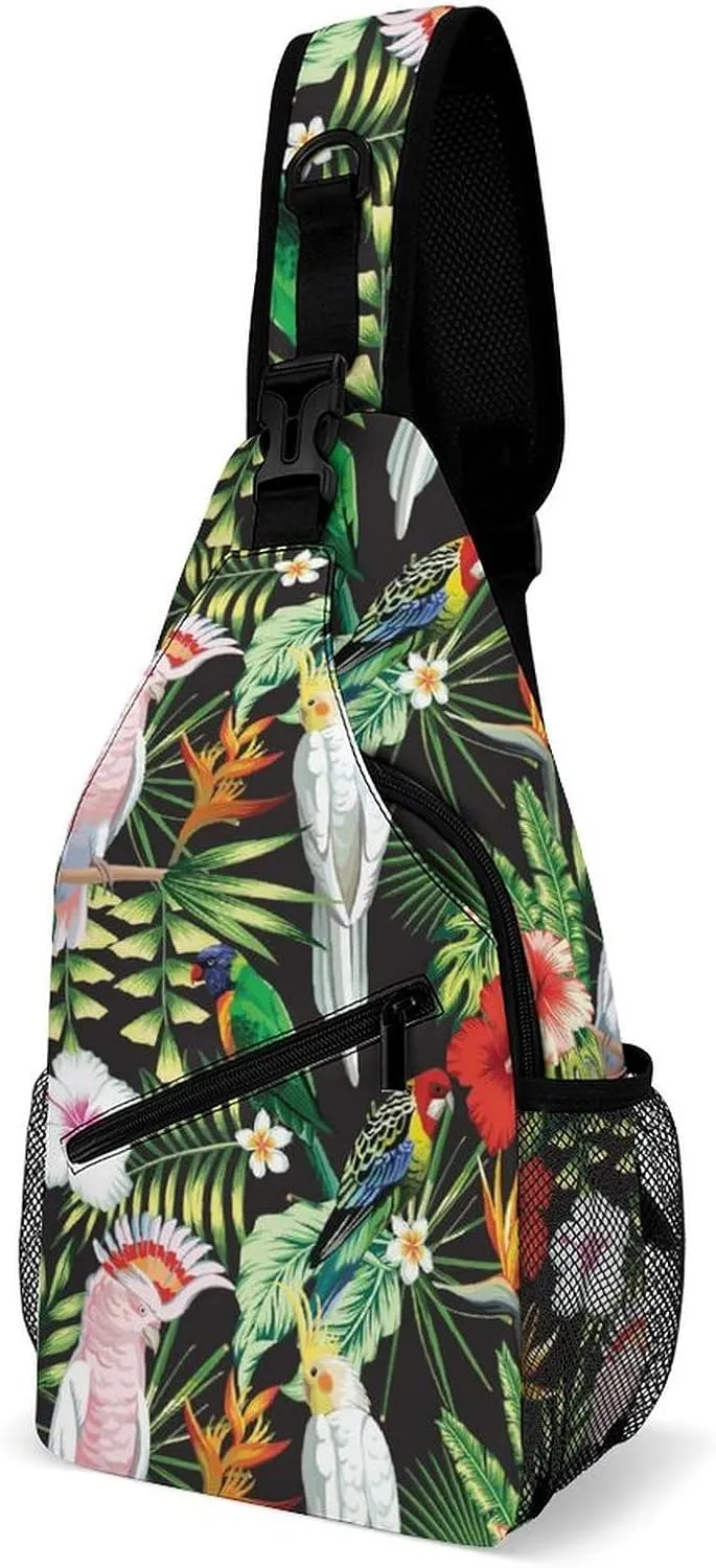 Tropic-exotic-multicolor-birds Crossbody Sling Backpack, Shoulder Bag Chest Bag for Travel Sport Running
