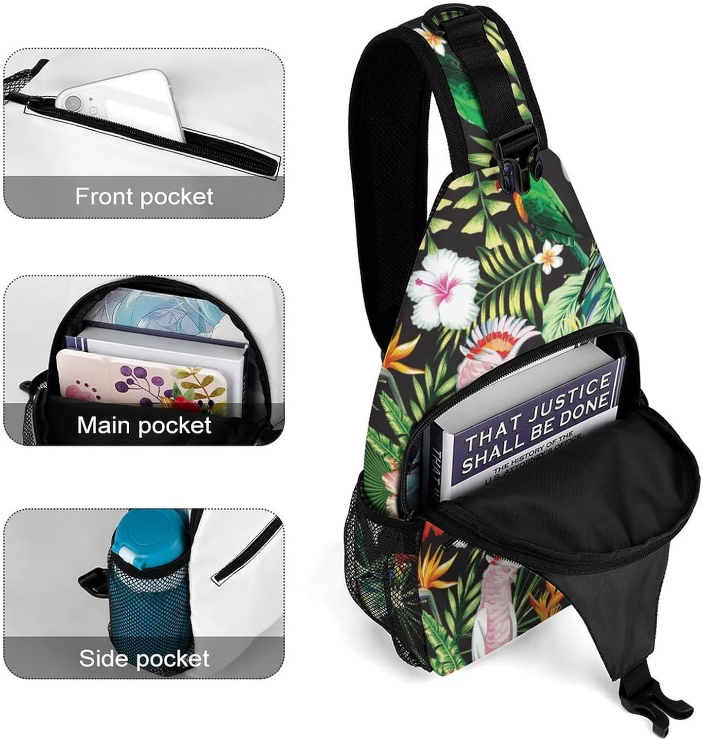 Tropic-exotic-multicolor-birds Crossbody Sling Backpack, Shoulder Bag Chest Bag for Travel Sport Running