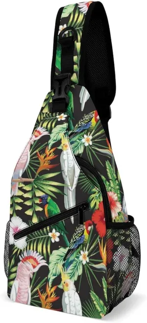 Tropic-exotic-multicolor-birds Crossbody Sling Backpack, Shoulder Bag Chest Bag for Travel Sport Running