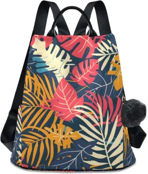 Tropical Exotic Leaves Backpack for Women Anti Theft Large Fashion Travel Shoulder Bag Purse Rucksack Lightweight