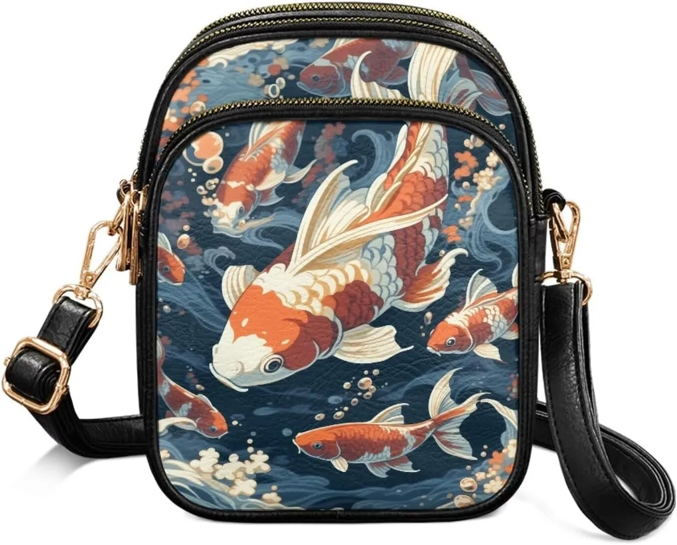 Tropical Floral Small Leather Crossbody Bag for Women, Hawaii Exotic PU Leather Shoulder Cell Phone Purse Handbag
