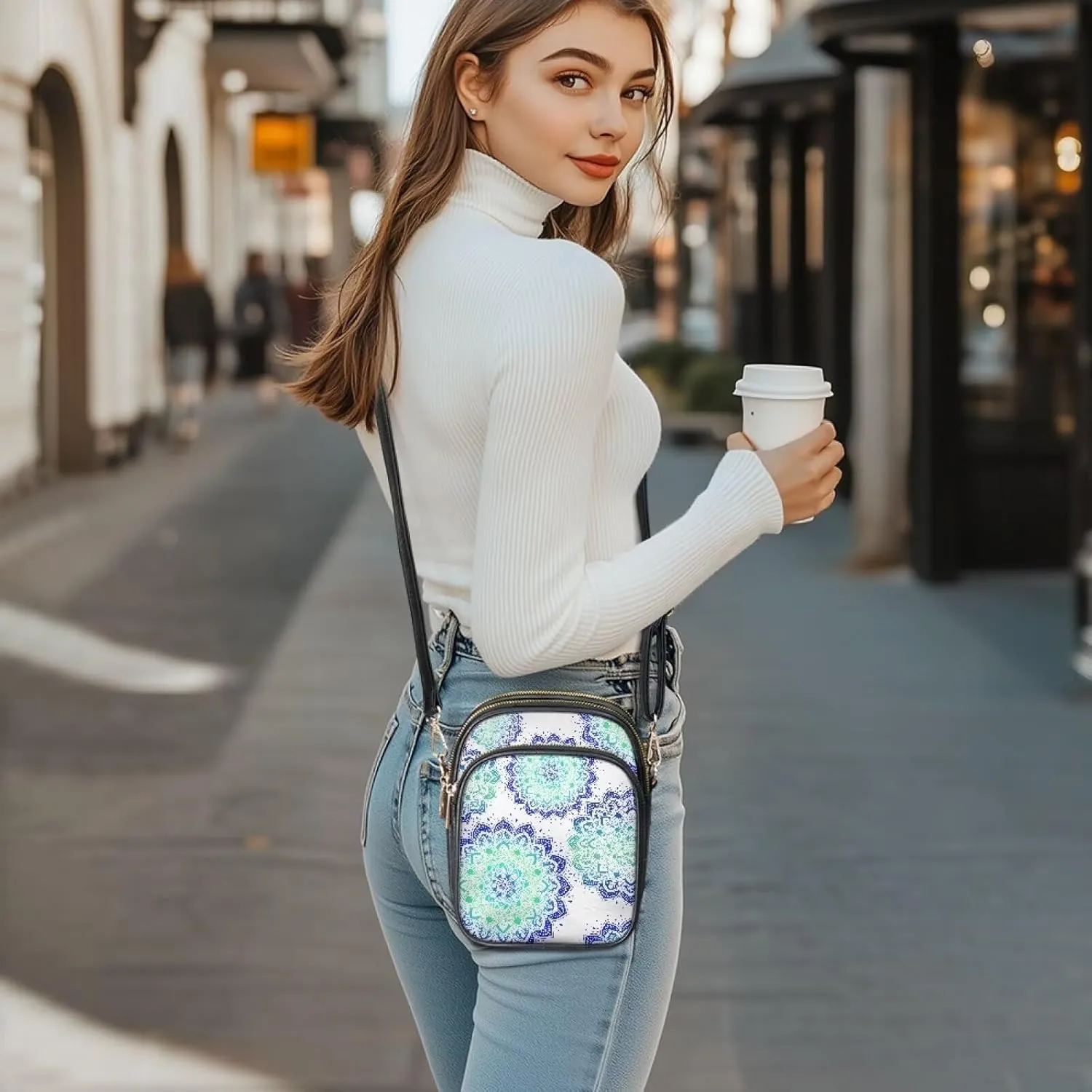 Tropical Floral Small Leather Crossbody Bag for Women, Hawaii Exotic PU Leather Shoulder Cell Phone Purse Handbag