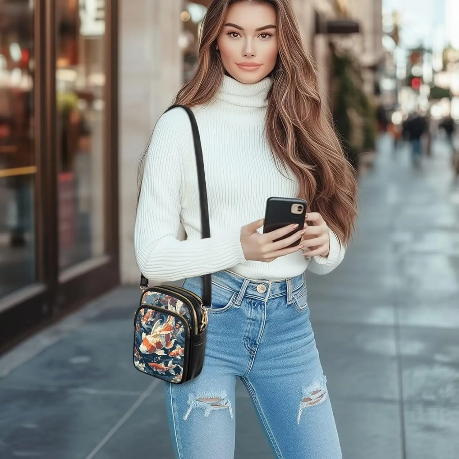 Tropical Floral Small Leather Crossbody Bag for Women, Hawaii Exotic PU Leather Shoulder Cell Phone Purse Handbag