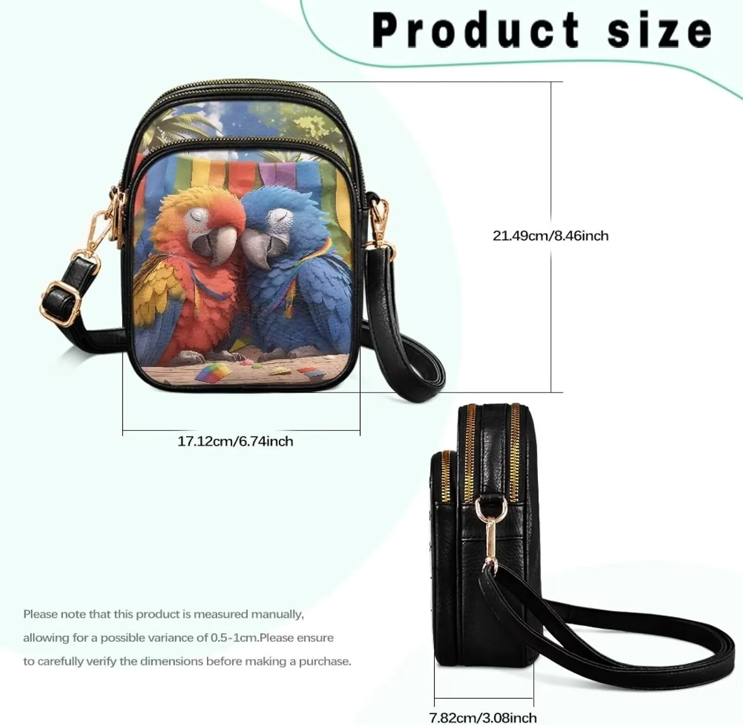 Tropical Floral Small Leather Crossbody Bag for Women, Hawaii Exotic PU Leather Shoulder Cell Phone Purse Handbag