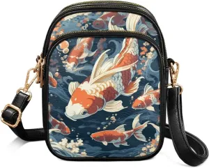 Tropical Floral Small Leather Crossbody Bag for Women, Hawaii Exotic PU Leather Shoulder Cell Phone Purse Handbag