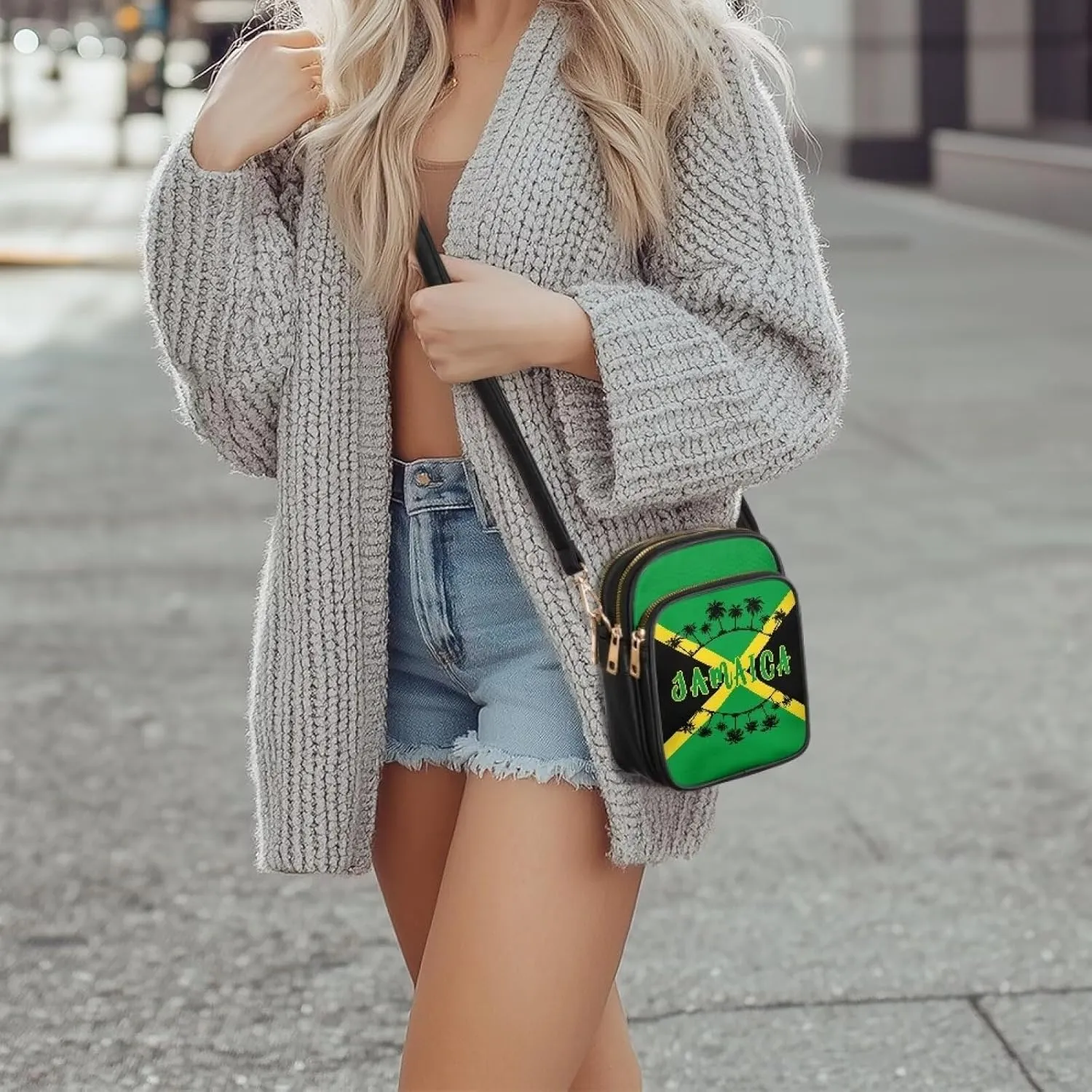 Tropical Floral Small Leather Crossbody Bag for Women, Hawaii Exotic PU Leather Shoulder Cell Phone Purse Handbag