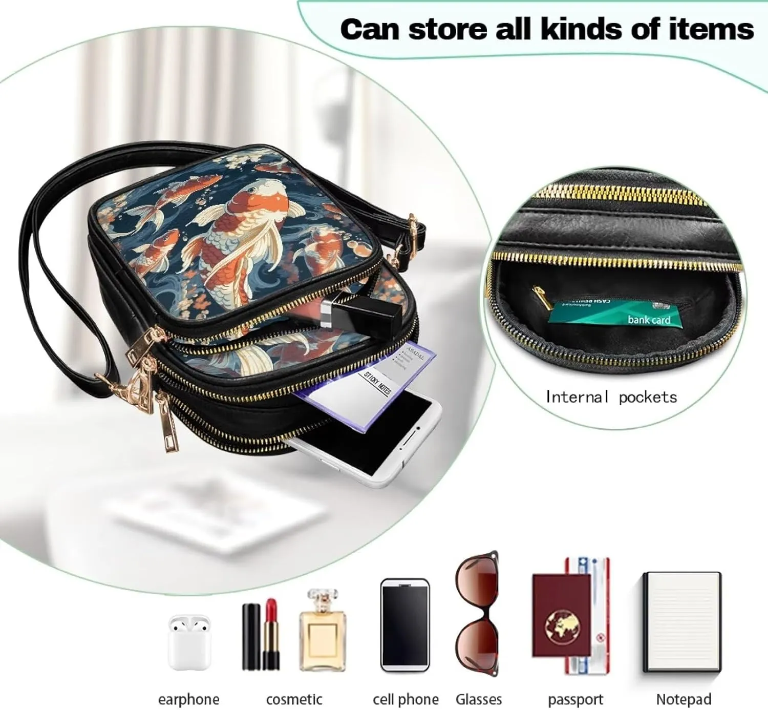 Tropical Floral Small Leather Crossbody Bag for Women, Hawaii Exotic PU Leather Shoulder Cell Phone Purse Handbag