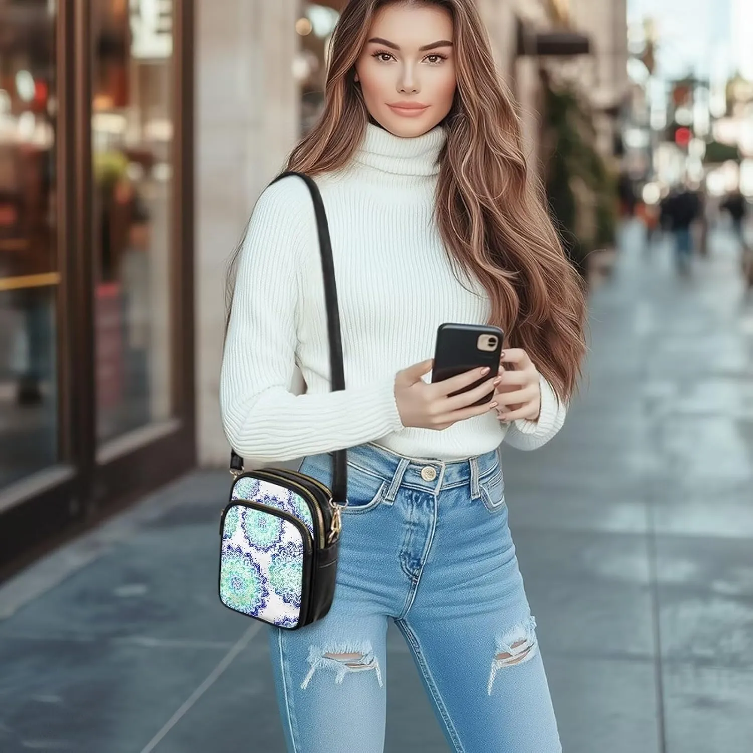 Tropical Floral Small Leather Crossbody Bag for Women, Hawaii Exotic PU Leather Shoulder Cell Phone Purse Handbag