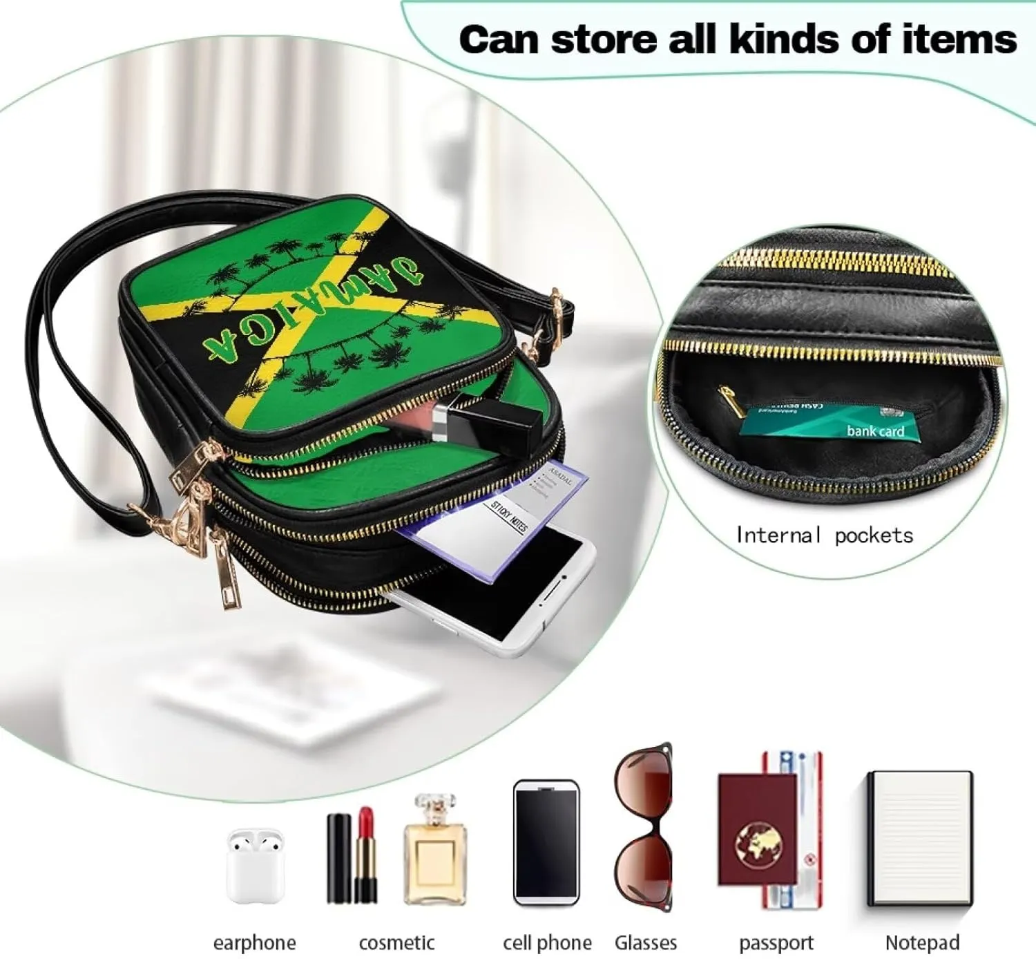 Tropical Floral Small Leather Crossbody Bag for Women, Hawaii Exotic PU Leather Shoulder Cell Phone Purse Handbag