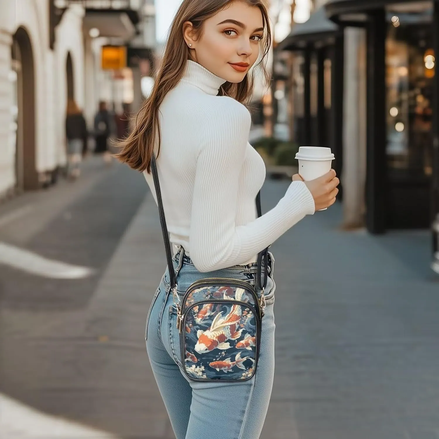 Tropical Floral Small Leather Crossbody Bag for Women, Hawaii Exotic PU Leather Shoulder Cell Phone Purse Handbag