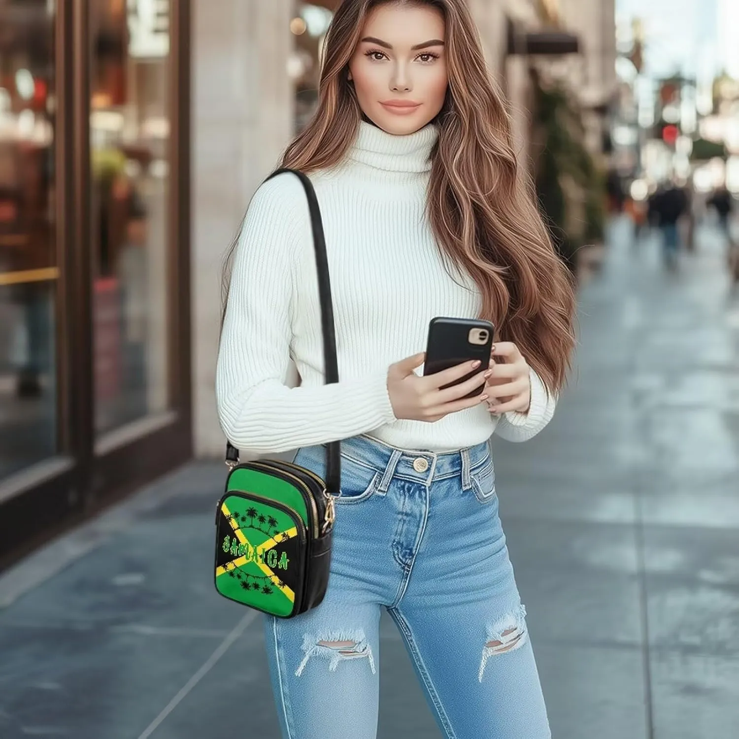 Tropical Floral Small Leather Crossbody Bag for Women, Hawaii Exotic PU Leather Shoulder Cell Phone Purse Handbag