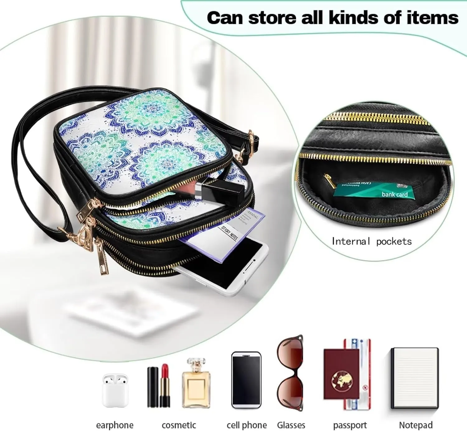 Tropical Floral Small Leather Crossbody Bag for Women, Hawaii Exotic PU Leather Shoulder Cell Phone Purse Handbag