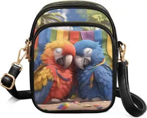 Tropical Floral Small Leather Crossbody Bag for Women, Hawaii Exotic PU Leather Shoulder Cell Phone Purse Handbag