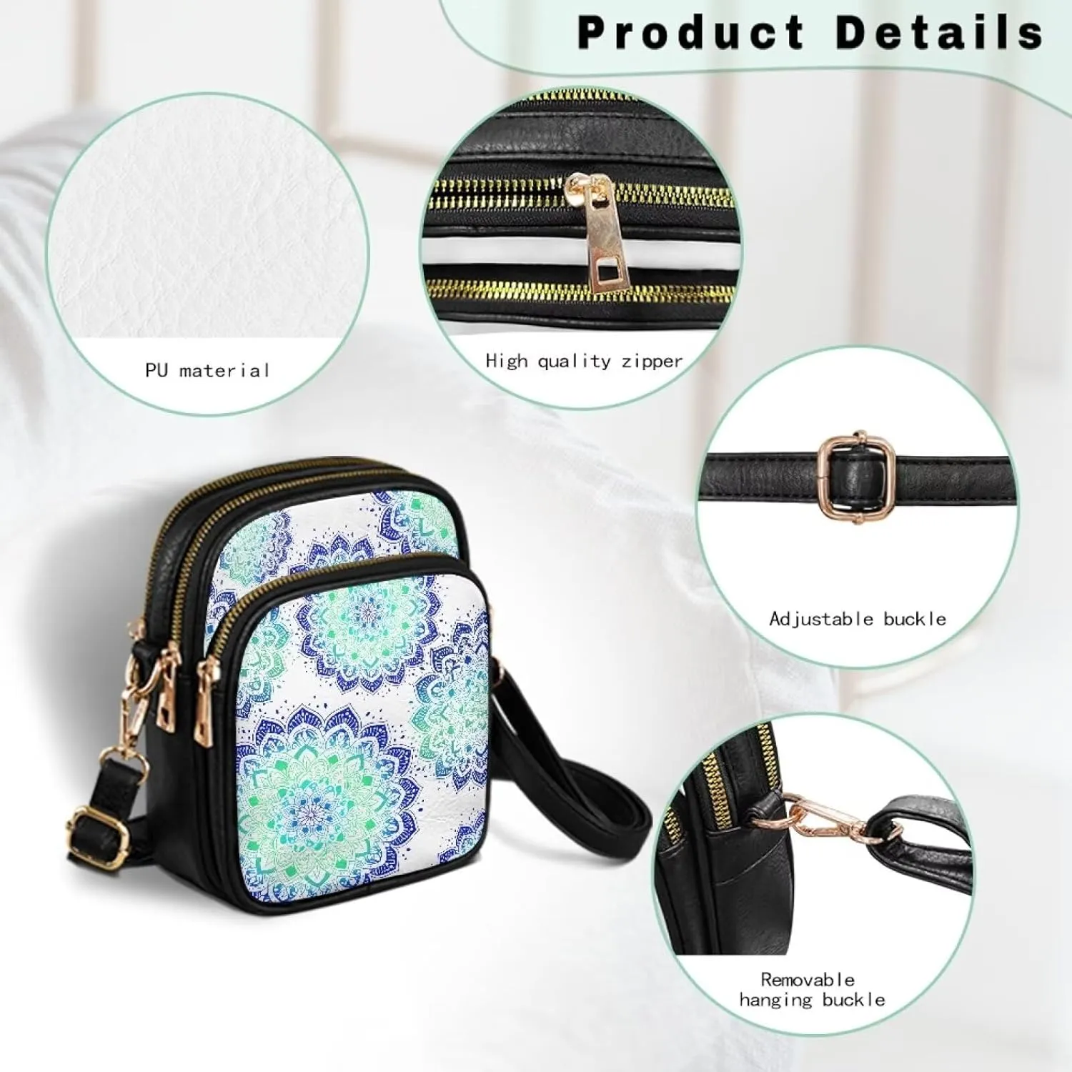 Tropical Floral Small Leather Crossbody Bag for Women, Hawaii Exotic PU Leather Shoulder Cell Phone Purse Handbag