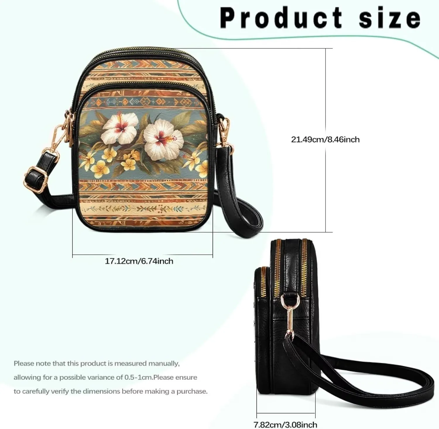 Tropical Floral Small Leather Crossbody Bag for Women, Hawaii Exotic PU Leather Shoulder Cell Phone Purse Handbag