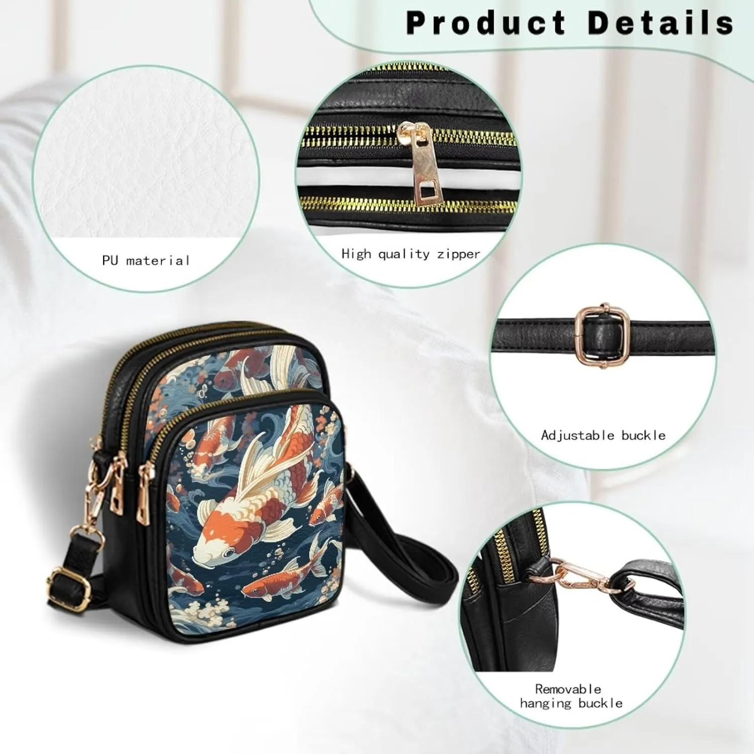 Tropical Floral Small Leather Crossbody Bag for Women, Hawaii Exotic PU Leather Shoulder Cell Phone Purse Handbag