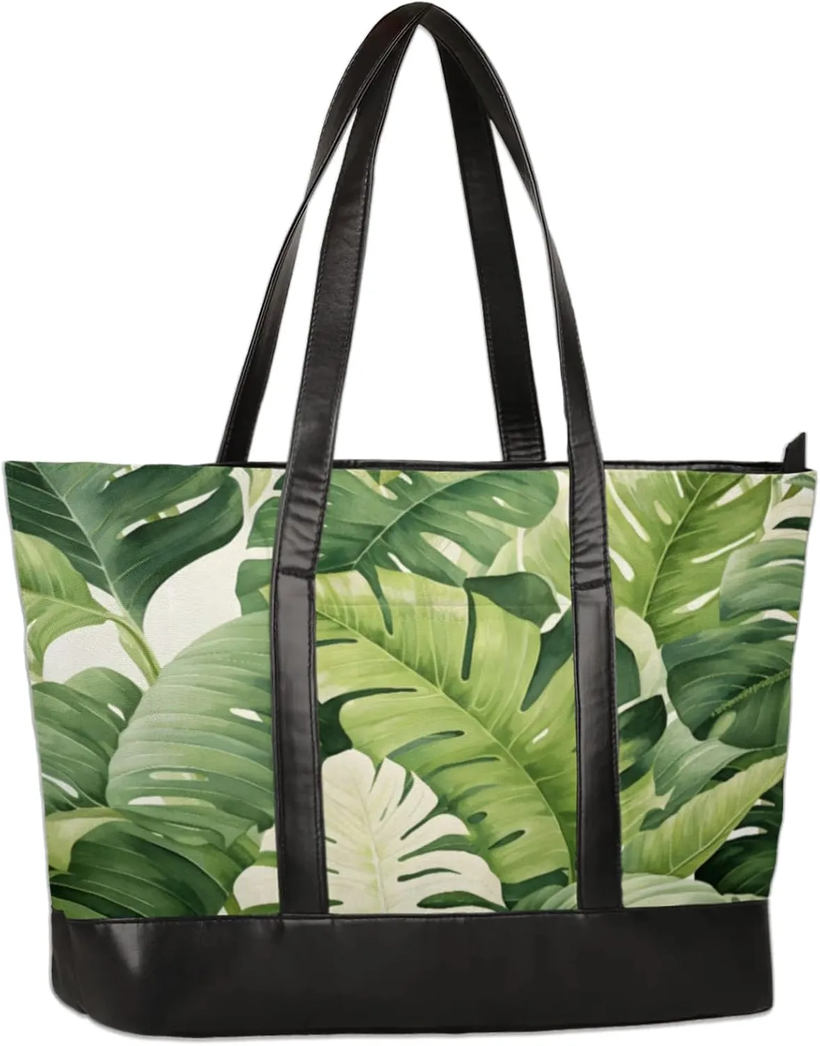 Tropical Leaves Watercolour Laptop Tote Bag for Women Lightweight Work Purse with Multiple Compartments Fits 13-15.6 Inch Laptop Tablet Shoulder Bag for Office Travel Daily Use