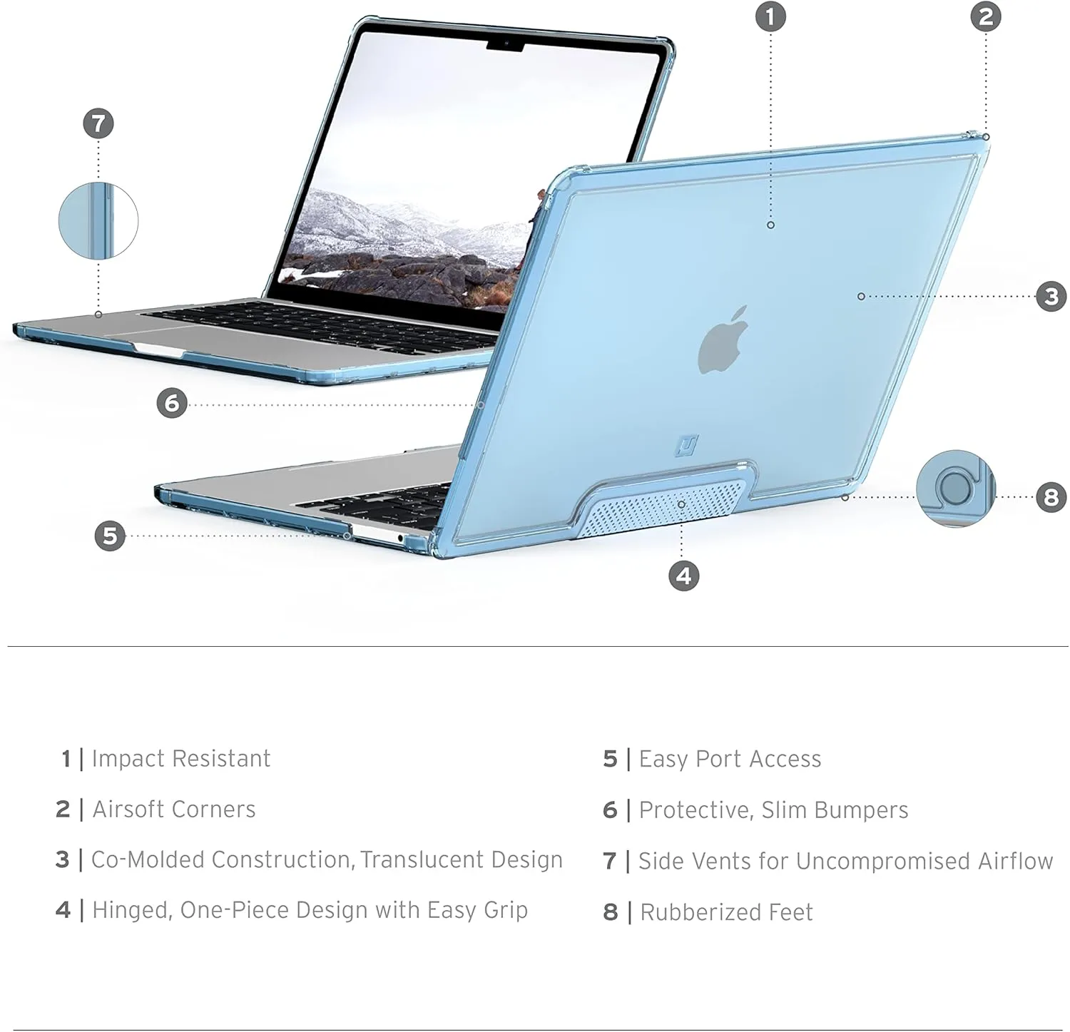 [U] by UAG Designed for MacBook Pro 13" Case 2020-2021 M1, 2022 M2 (A2289, A2251, A2338) Lucent Cerulean, Translucent Durable Lightweight Impact Resistant Laptop Protective Cover by URBAN ARMOR GEAR