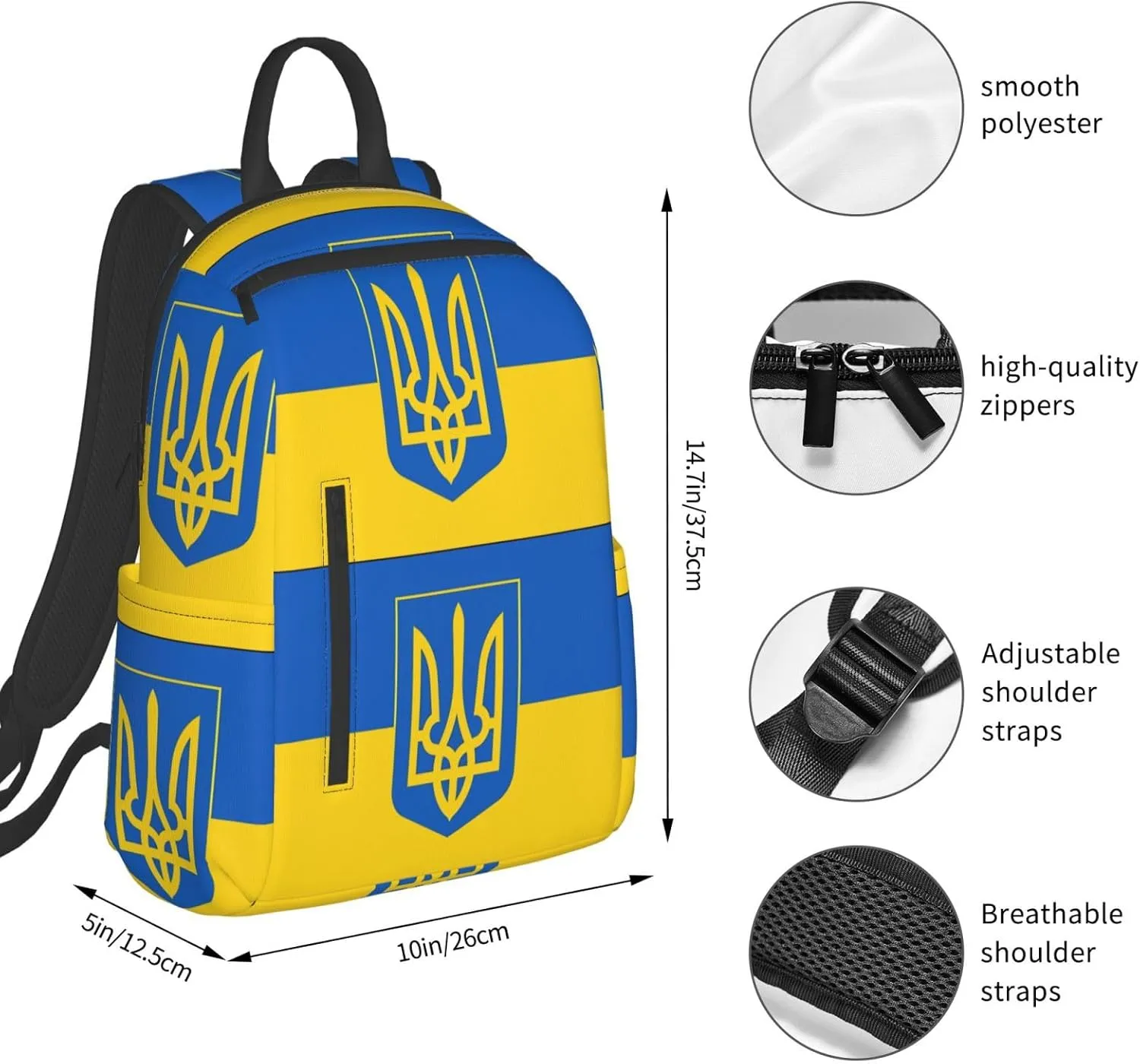 Ukrainian Trident Flag Travel Backpacks Casual Laptop Backpack Sport Rucksack Large Capacity Daypack Multi-Pockets Adjustable Strap Bag for Working Hiking
