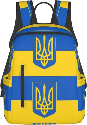 Ukrainian Trident Flag Travel Backpacks Casual Laptop Backpack Sport Rucksack Large Capacity Daypack Multi-Pockets Adjustable Strap Bag for Working Hiking