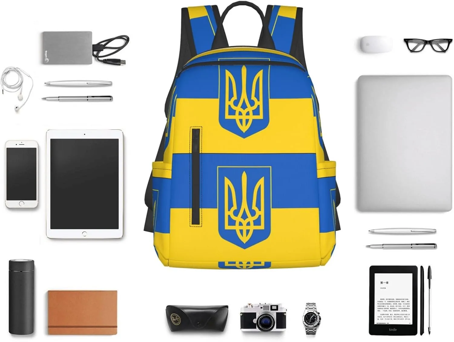 Ukrainian Trident Flag Travel Backpacks Casual Laptop Backpack Sport Rucksack Large Capacity Daypack Multi-Pockets Adjustable Strap Bag for Working Hiking