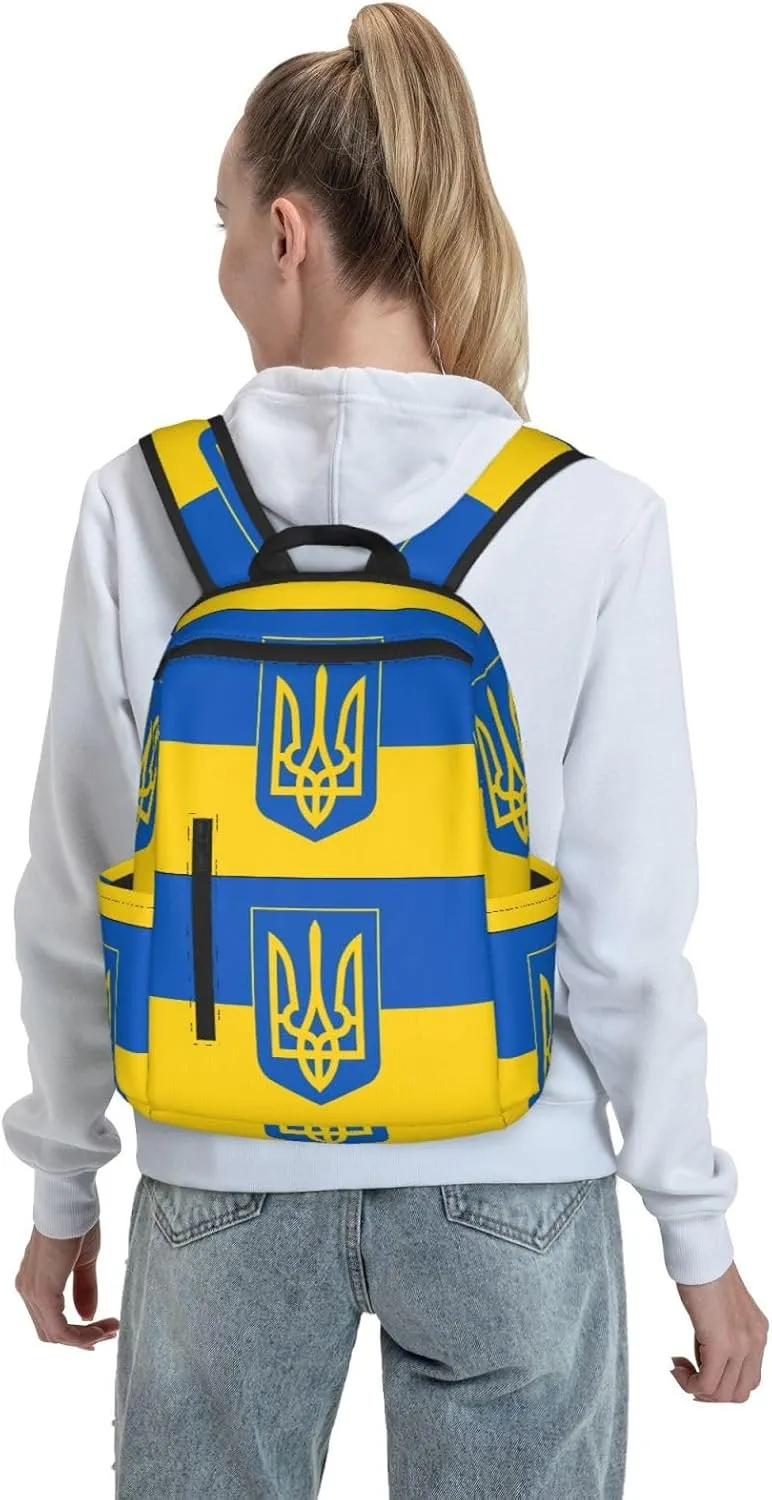 Ukrainian Trident Flag Travel Backpacks Casual Laptop Backpack Sport Rucksack Large Capacity Daypack Multi-Pockets Adjustable Strap Bag for Working Hiking