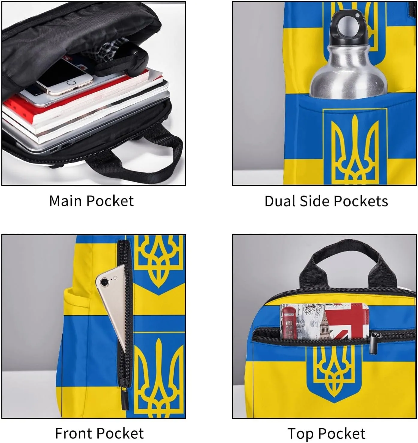 Ukrainian Trident Flag Travel Backpacks Casual Laptop Backpack Sport Rucksack Large Capacity Daypack Multi-Pockets Adjustable Strap Bag for Working Hiking